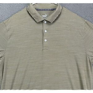 Puma Shirt Mens XL Tan Cream Pencil Striped Golf Polo Short Sleeve Stretch Rugby